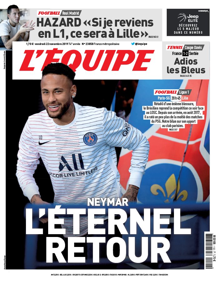 L'Equipe 22 novembre 2019 L'Equipe N°23858 du 22 novembre 2019 à télécharger sur iPad