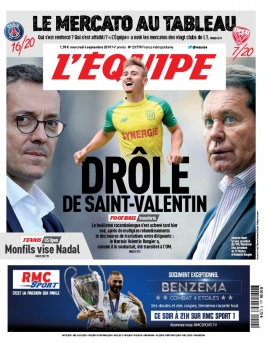 L'Equipe 04 septembre 2019 L'Equipe N°23779 du 04 septembre 2019 à télécharger sur iPad