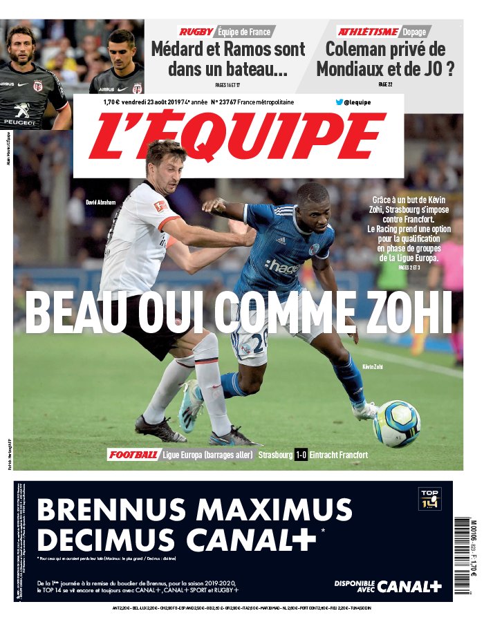 L'Equipe 23 août 2019 L'Equipe N°23767 du 23 août 2019 à télécharger sur iPad