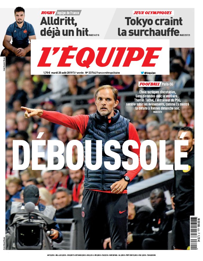 L'Equipe 20 août 2019 L'Equipe N°23764 du 20 août 2019 à télécharger sur iPad