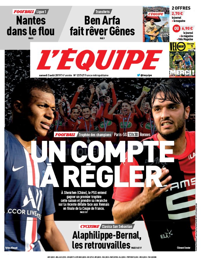 L'Equipe 03 août 2019 L'Equipe N°23747 du 03 août 2019 à télécharger sur iPad