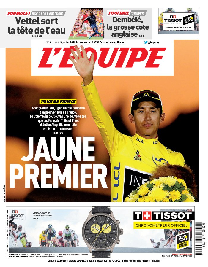 L'Equipe 29 juillet 2019 L'Equipe N°23742 du 29 juillet 2019 à télécharger sur iPad