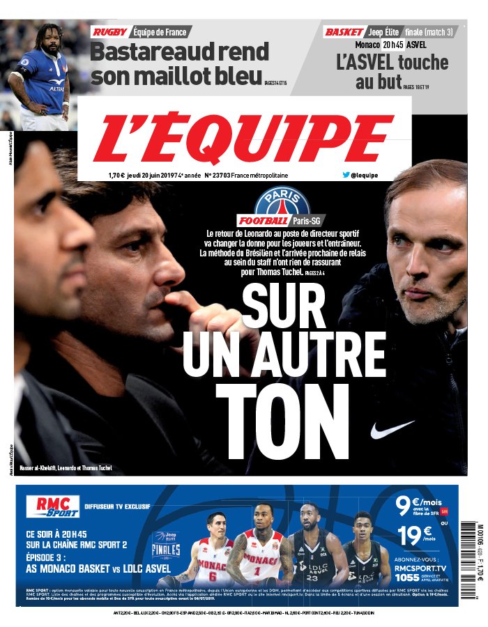 L'Equipe 20 juin 2019 L'Equipe N°23703 du 20 juin 2019 à télécharger sur iPad