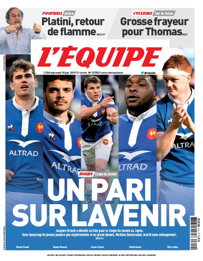 L'Equipe 19 juin 2019 L'Equipe N°23702 du 19 juin 2019 à télécharger sur iPad