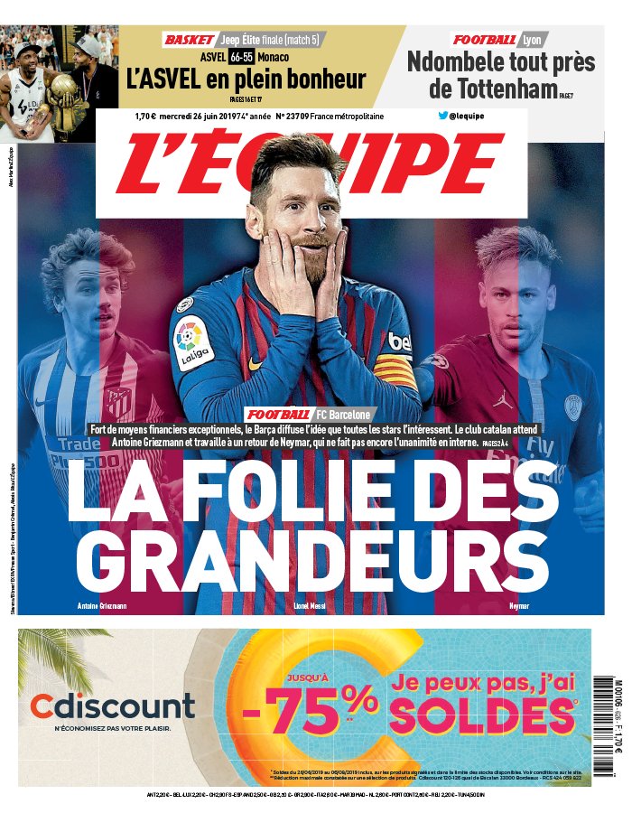 L'Equipe 26 juin 2019 L'Equipe N°23709 du 26 juin 2019 à télécharger sur iPad