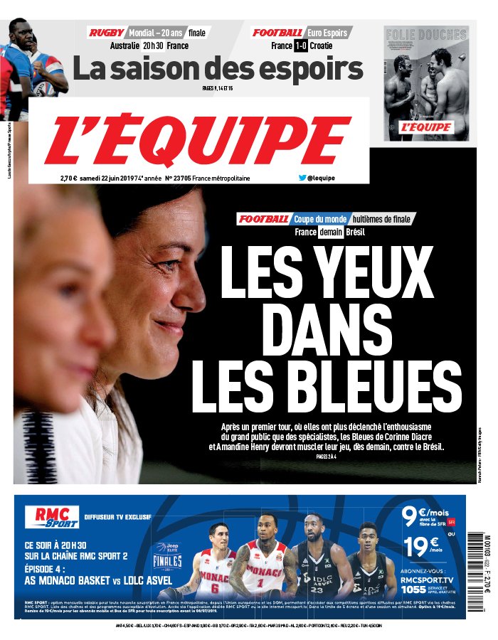 L'Equipe 22 juin 2019 L'Equipe N°23705 du 22 juin 2019 à télécharger sur iPad