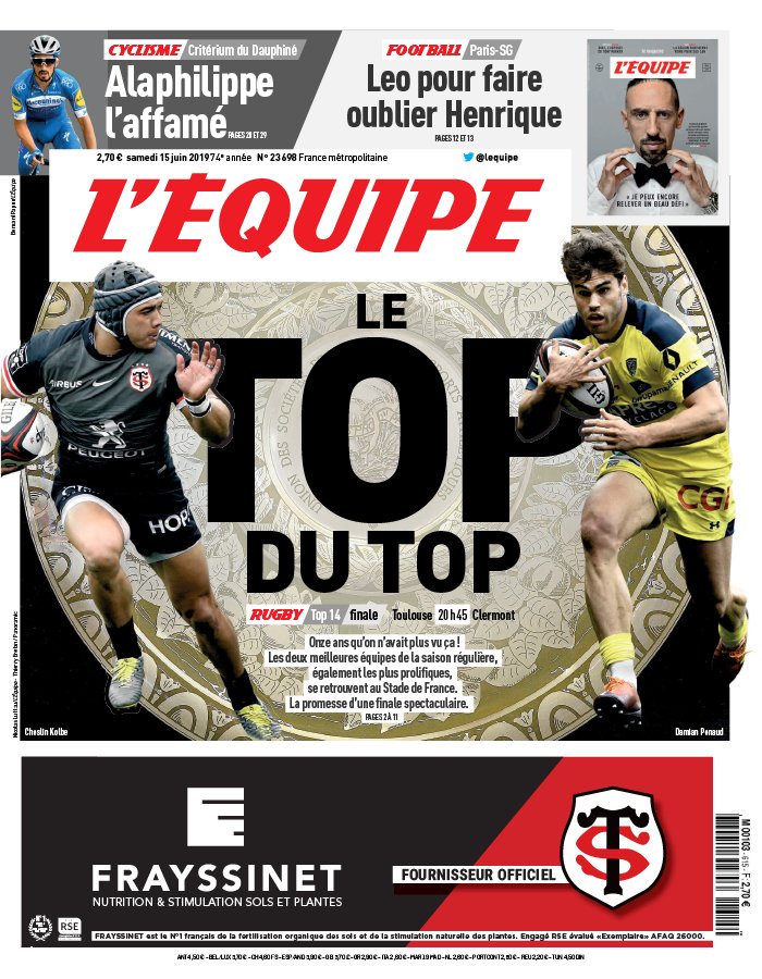L'Equipe 15 juin 2019 L'Equipe N°23698 du 15 juin 2019 à télécharger sur iPad