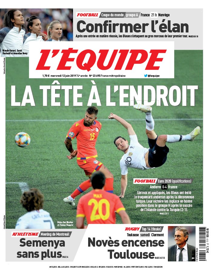 L'Equipe 12 juin 2019 L'Equipe N°23700 du 12 juin 2019 à télécharger sur iPad