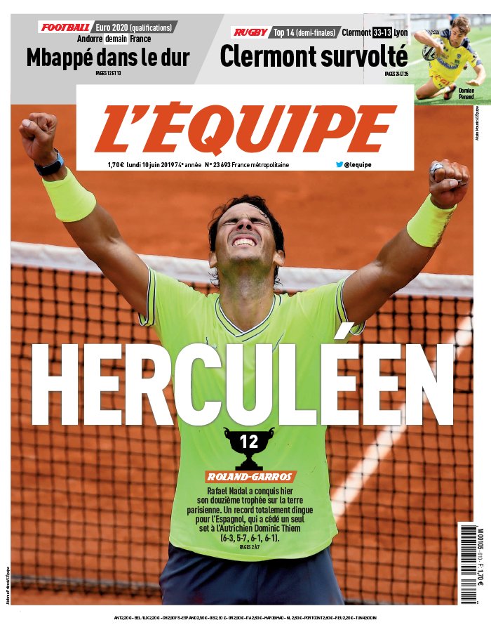 L'Equipe 10 juin 2019 L'Equipe N°23698 du 10 juin 2019 à télécharger sur iPad