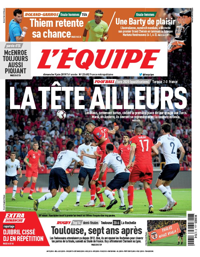 L'Equipe 09 juin 2019 L'Equipe N°23697 du 09 juin 2019 à télécharger sur iPad