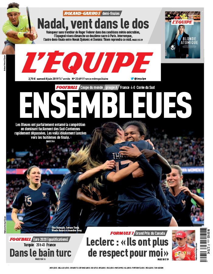 L'Equipe 08 juin 2019 L'Equipe N°23696 du 08 juin 2019 à télécharger sur iPad