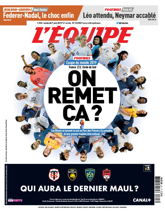 L'Equipe 07 juin 2019 L'Equipe N°23695 du 07 juin 2019 à télécharger sur iPad