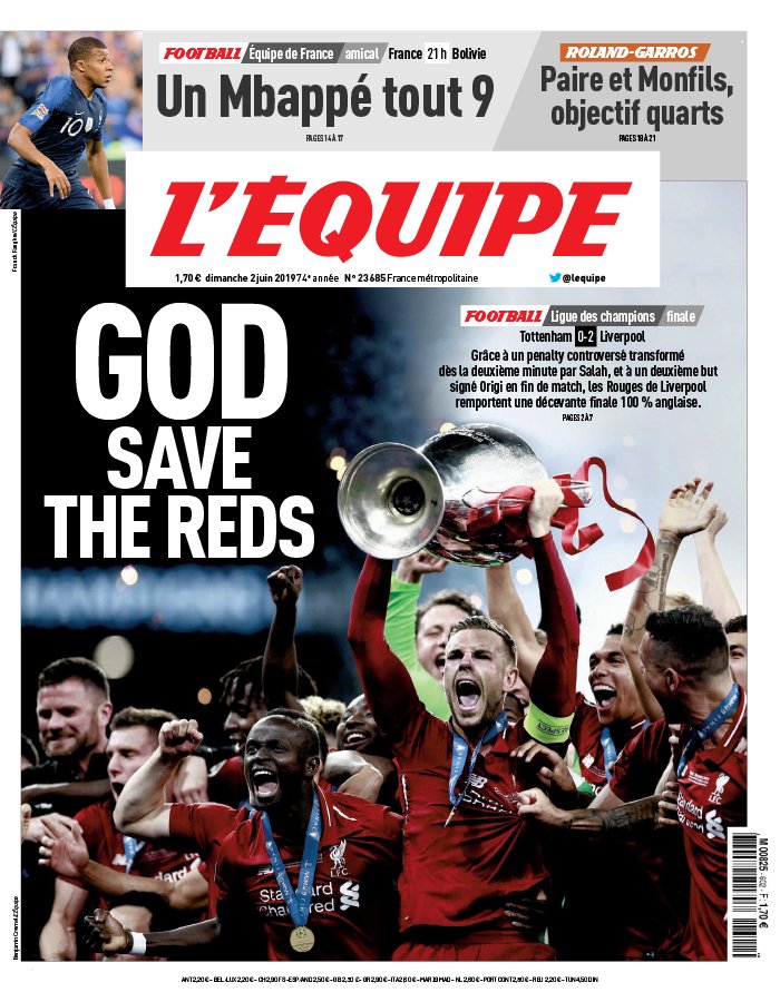 L'Equipe 02 juin 2019 L'Equipe N°23690 du 02 juin 2019 à télécharger sur iPad