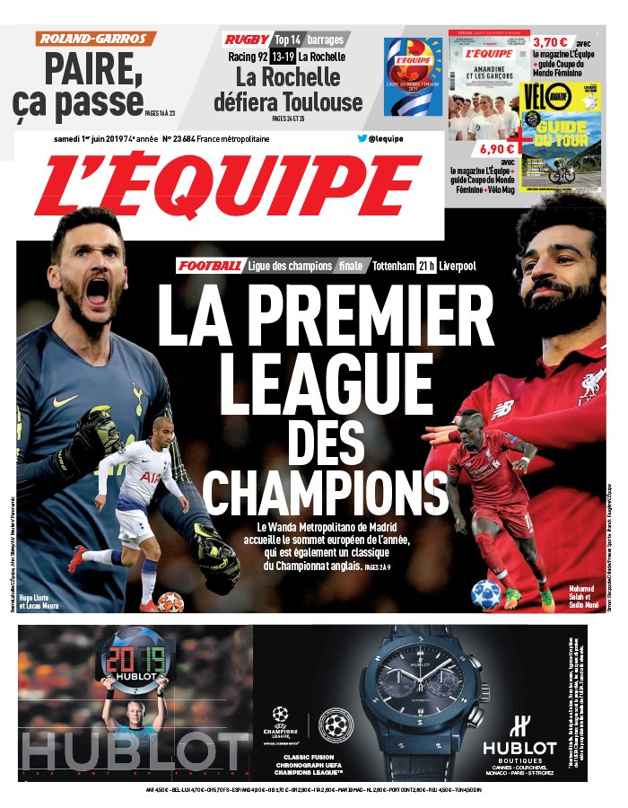 L'Equipe 01 juin 2019 L'Equipe N°23689 du 01 juin 2019 à télécharger sur iPad