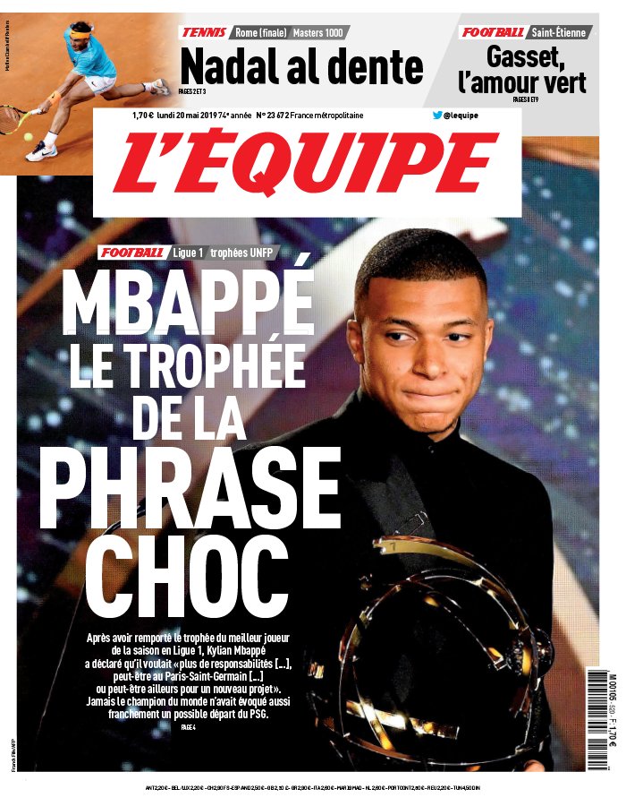 L'Equipe 20 mai 2019 L'Equipe N°23677 du 20 mai 2019 à télécharger sur iPad