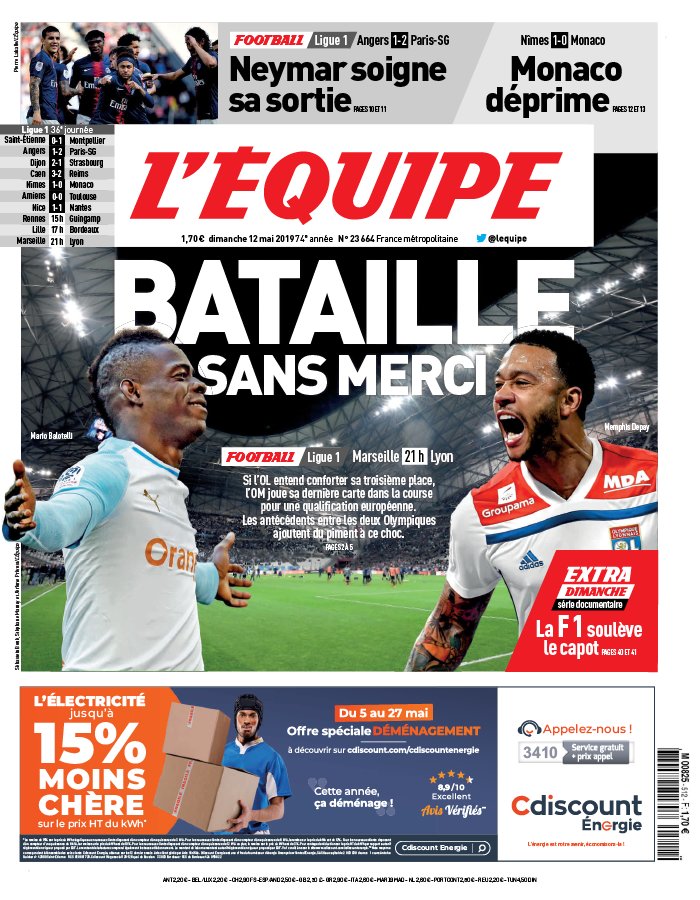 L'Equipe 12 mai 2019 L'Equipe N°23669 du 12 mai 2019 à télécharger sur iPad