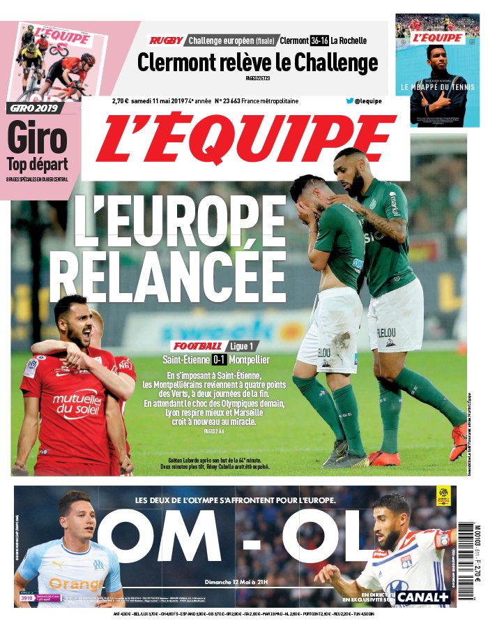 L'Equipe 11 mai 2019 L'Equipe N°23668 du 11 mai 2019 à télécharger sur iPad