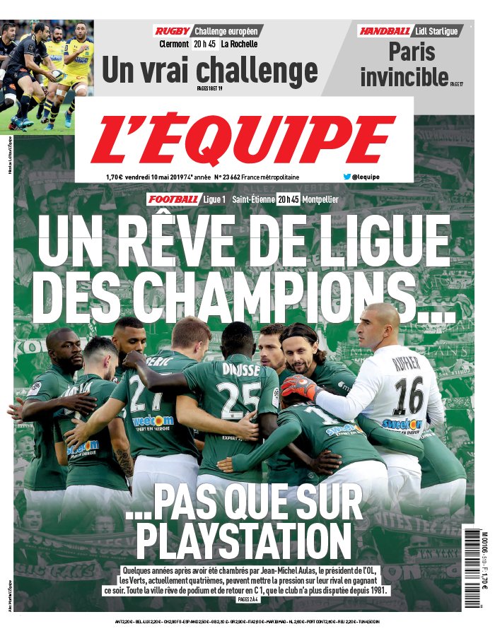 L'Equipe 10 mai 2019 L'Equipe N°23667 du 10 mai 2019 à télécharger sur iPad