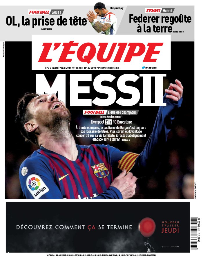 L'Equipe 07 mai 2019 L'Equipe N°23664 du 07 mai 2019 à télécharger sur iPad