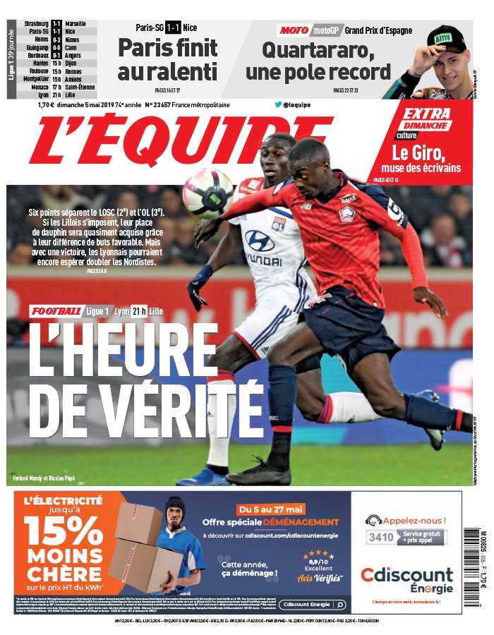 L'Equipe 05 mai 2019 L'Equipe N°23662 du 05 mai 2019 à télécharger sur iPad