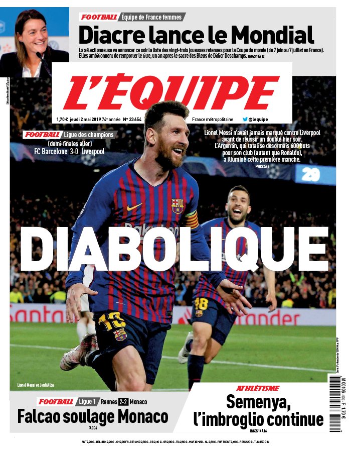 L'Equipe 02 mai 2019 L'Equipe N°23659 du 02 mai 2019 à télécharger sur iPad