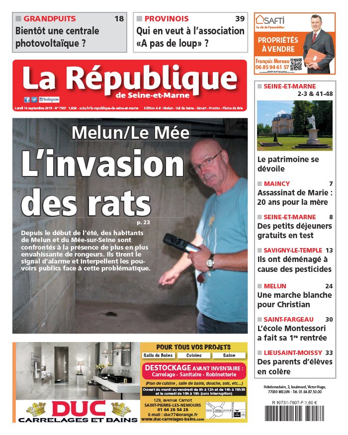 La République de Seine et Marne N°7907 du 16 septembre 2019 à télécharger sur iPad