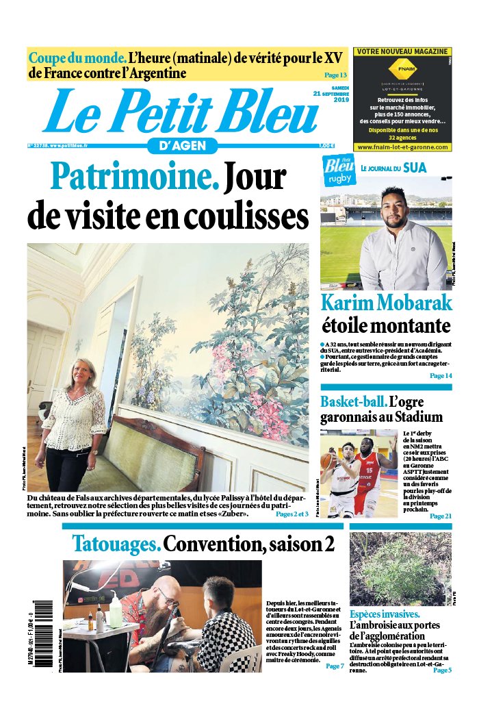Le Petit Bleu d'Agen 21 septembre 2019 Le Petit Bleu d'Agen N°20190921 du 21 septembre 2019 à télécharger sur iPad