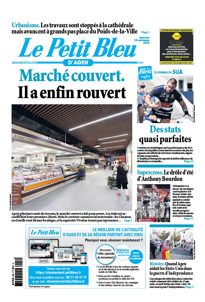 Le Petit Bleu d'Agen 18 septembre 2019 Le Petit Bleu d'Agen N°20190918 du 18 septembre 2019 à télécharger sur iPad
