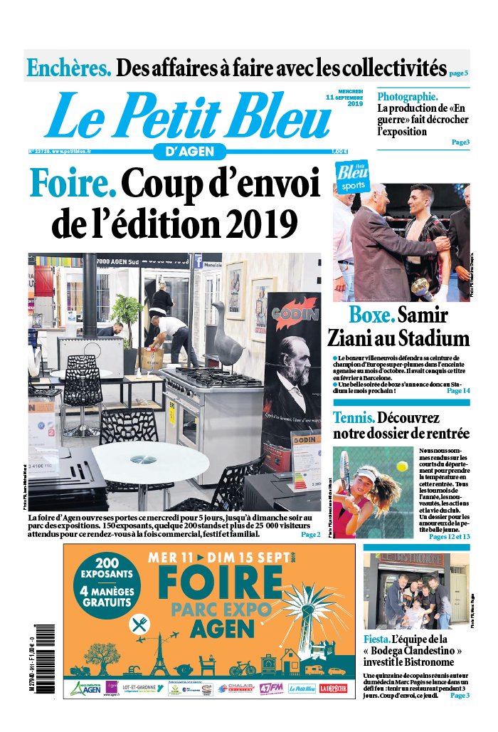 Le Petit Bleu d'Agen 11 septembre 2019 Le Petit Bleu d'Agen N°20190911 du 11 septembre 2019 à télécharger sur iPad