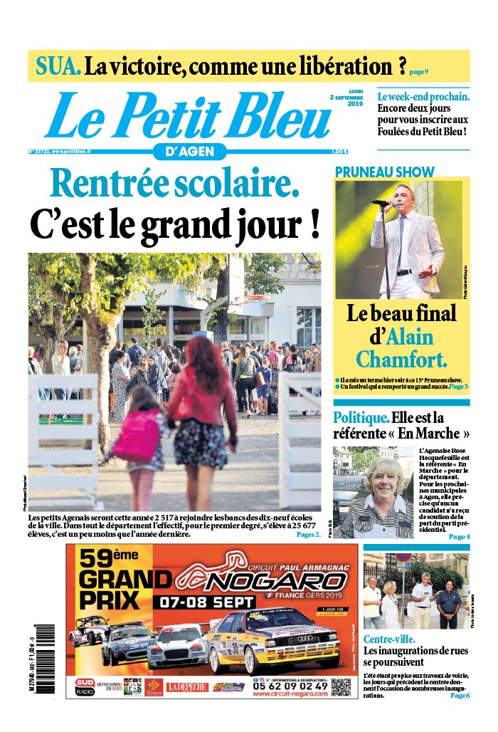 Le Petit Bleu d'Agen 02 septembre 2019 Le Petit Bleu d'Agen N°20190902 du 02 septembre 2019 à télécharger sur iPad
