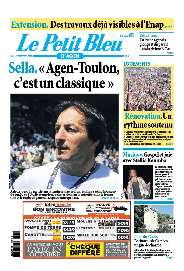 Le Petit Bleu d'Agen 22 août 2019 Le Petit Bleu d'Agen N°20190822 du 22 août 2019 à télécharger sur iPad