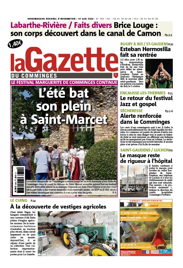 La Gazette du Comminges N°765 du 10 août 2022 à télécharger sur iPad La Gazette du Comminges N°765 du 10 août 2022 à télécharger sur iPad