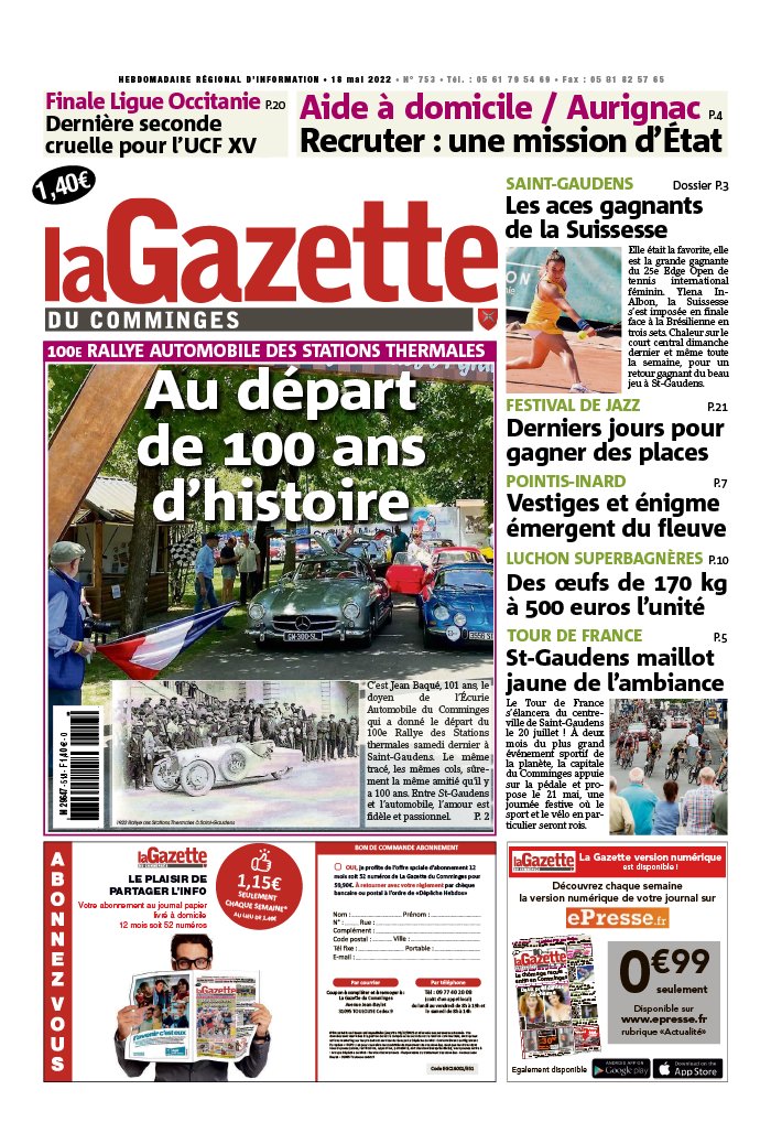 La Gazette du Comminges N°753 du 18 mai 2022 à télécharger sur iPad La Gazette du Comminges N°753 du 18 mai 2022 à télécharger sur iPad