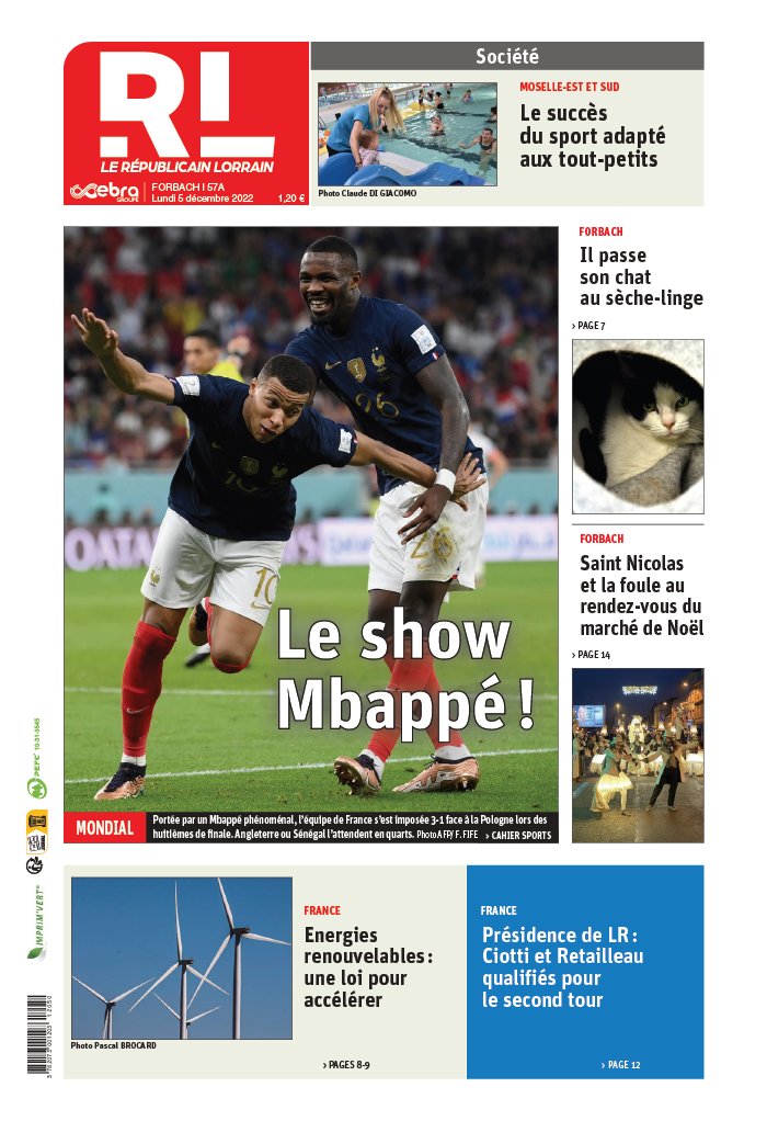 Le Républicain Lorrain N°20221205 du 05 décembre 2022 à télécharger sur