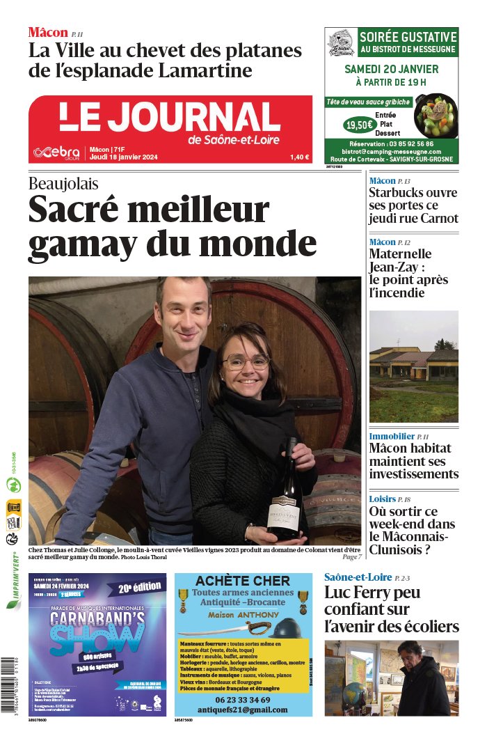 Le Journal De Saône Et Loire N 20240118 Du 18 Janvier 2024 à