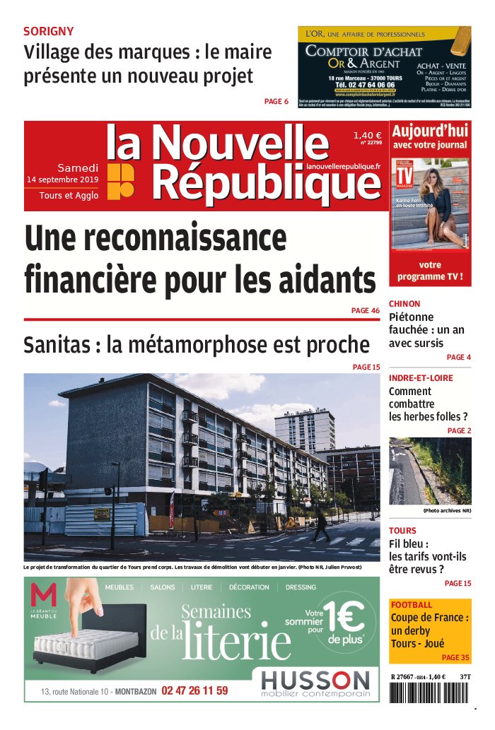 La Nouvelle République 14 septembre 2019 Abonnement Nouvelle République Pas Cher avec le BOUQUET ePresse.fr