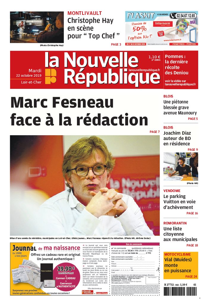 La Nouvelle République 22 octobre 2019 Abonnement Nouvelle République Pas Cher avec le BOUQUET ePresse.fr