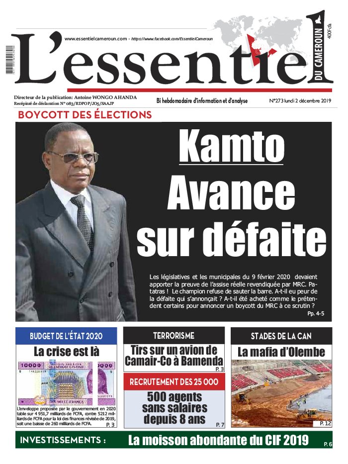 L'essentiel du Cameroun 01 décembre 2019 L'essentiel du Cameroun du 01 décembre 2019