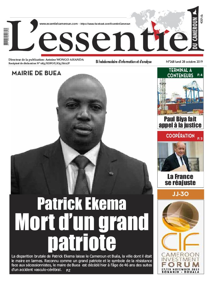 L'essentiel du Cameroun N°268 du 28 octobre 2019 à télécharger sur iPad