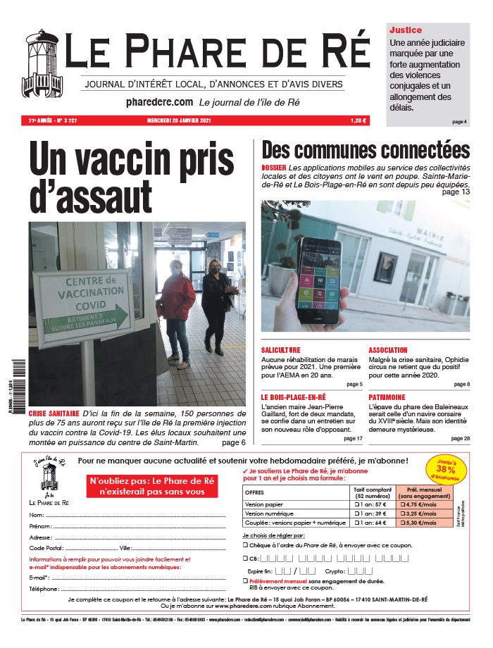 Le Phare de Ré 20 janvier 2021 Abonnement Le Phare de Ré Pas Cher avec le BOUQUET INFO ePresse.fr