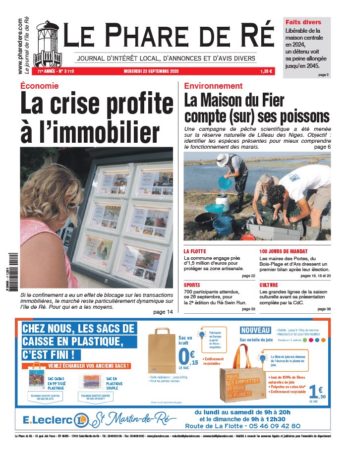 Le Phare de Ré 23 septembre 2020 Abonnement Le Phare de Ré Pas Cher avec le BOUQUET INFO ePresse.fr