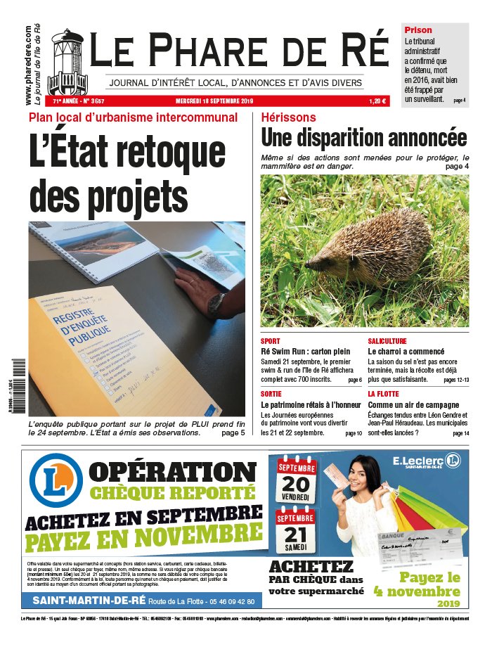 Le Phare de Ré 18 septembre 2019 Abonnement Le Phare de Ré Pas Cher avec le BOUQUET INFO ePresse.fr