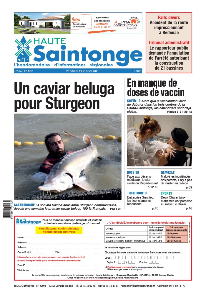 Haute Saintonge 22 janvier 2021 Abonnement Haute Saintonge Pas Cher avec BOUQUET INFO ePresse.fr