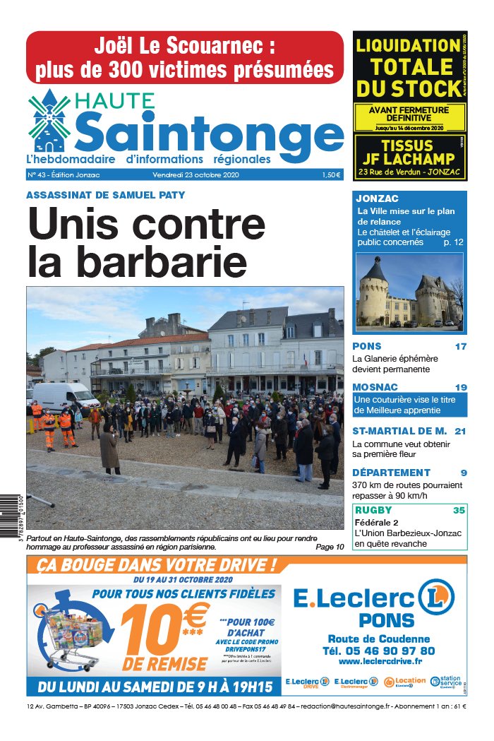 Haute Saintonge 23 octobre 2020 Abonnement Haute Saintonge Pas Cher avec BOUQUET INFO ePresse.fr