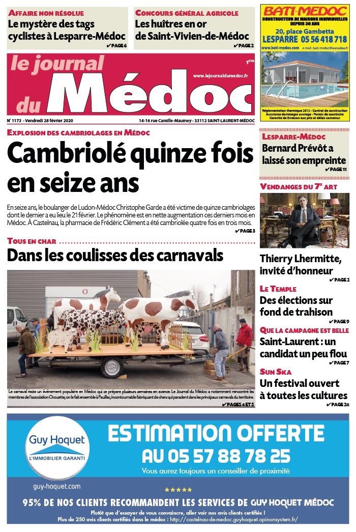 Le Journal du Médoc 28 février 2020 Abonnement Le Journal du Médoc Pas Cher avec BOUQUET INFO ePresse.fr