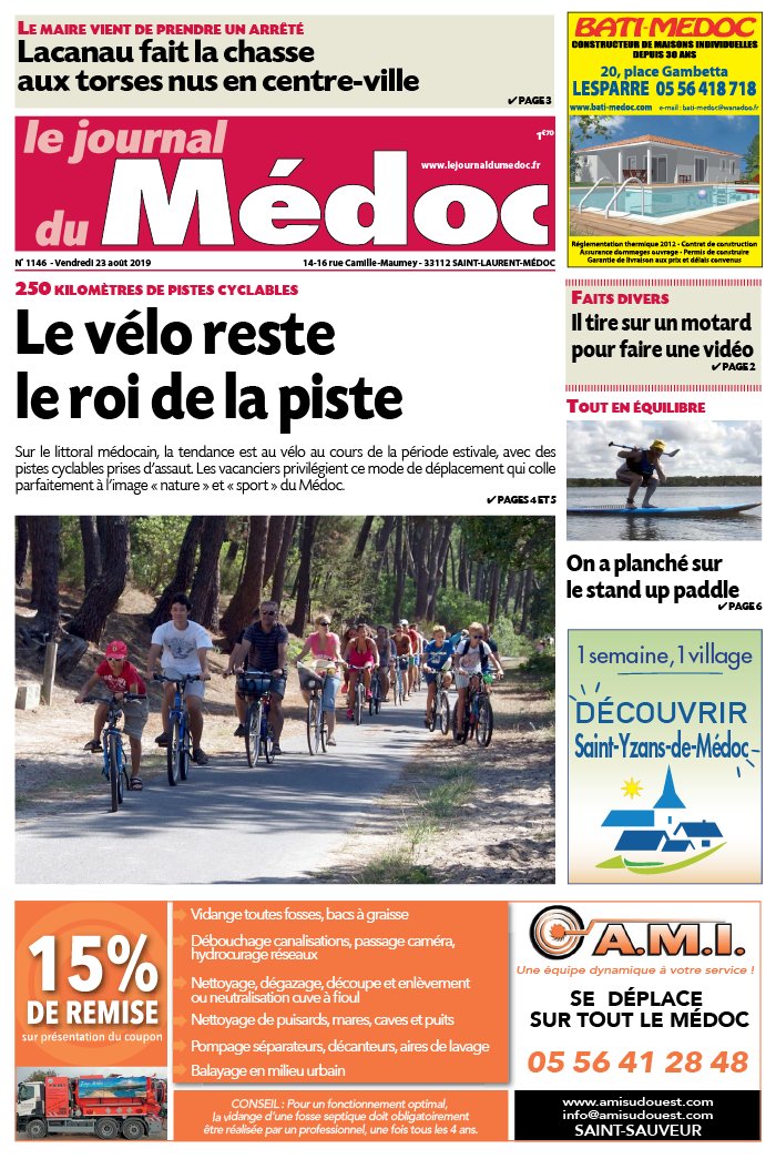 Le Journal du Médoc 23 août 2019 Abonnement Le Journal du Médoc Pas Cher avec BOUQUET INFO ePresse.fr