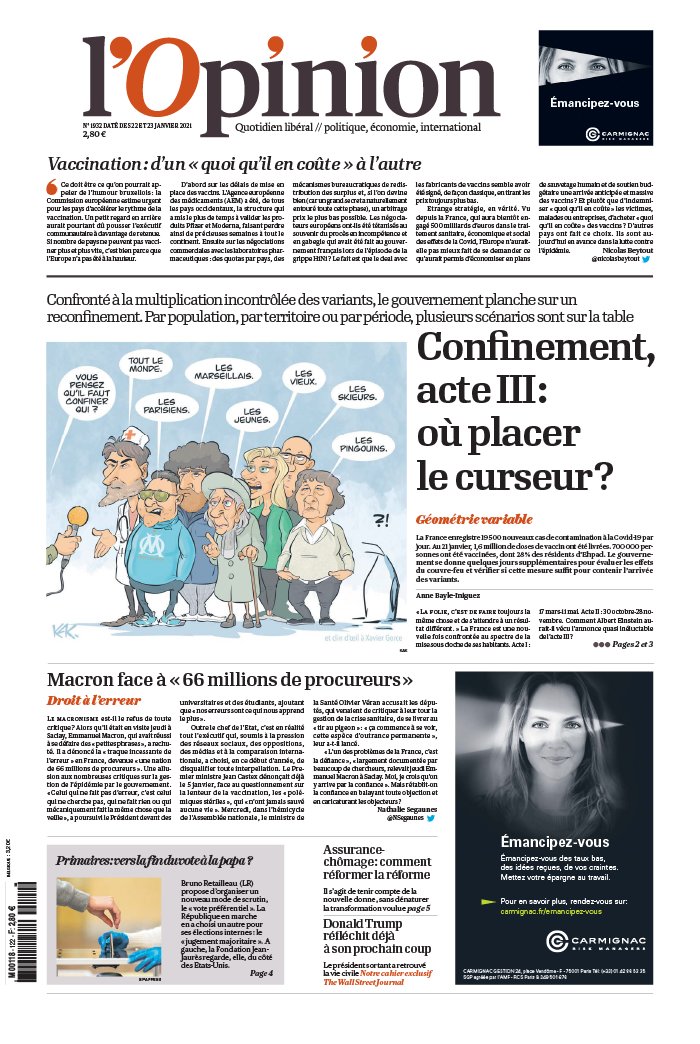 L'Opinion 22 janvier 2021 L'Opinion N°20210122 du 22 janvier 2021 à télécharger sur iPad