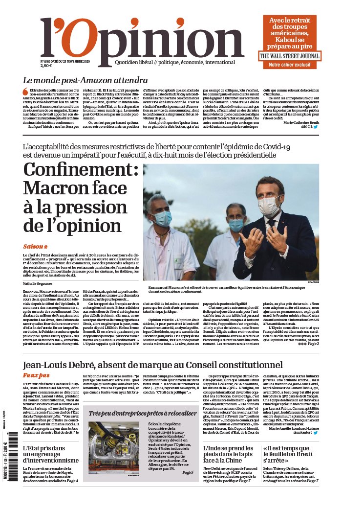 L'Opinion 23 novembre 2020 Abonnement à L’Opinion Pas Cher avec le BOUQUET INFO ePresse.fr