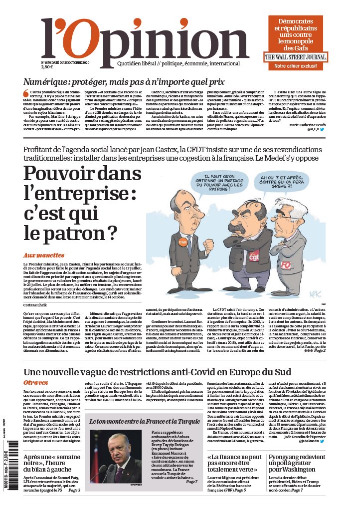 L'Opinion 26 octobre 2020 L'Opinion N°20201026 du 26 octobre 2020 à télécharger sur iPad