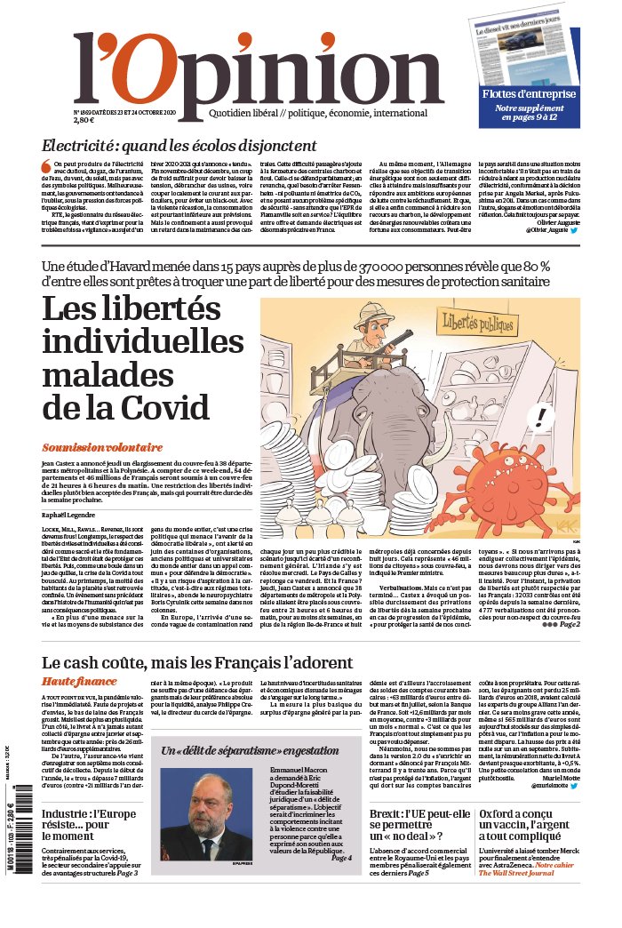 L'Opinion 23 octobre 2020 L'Opinion N°20201023 du 23 octobre 2020 à télécharger sur iPad